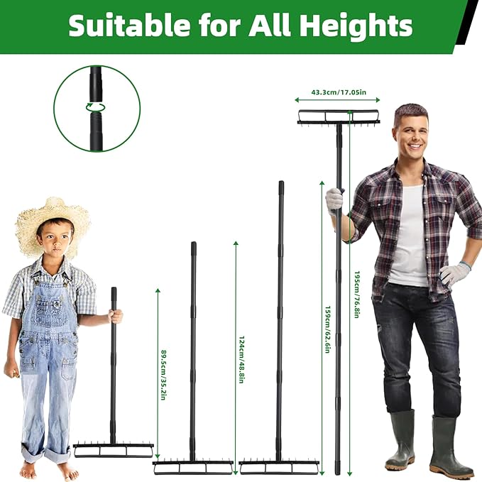 76.8" Hula Garden Hoe and 12 Tines Rake 2-in-1 Garden Tool for Weeding, Garden Cultivator with Adjustable Long Handle Heavy Duty Weed Puller Stirrup Hoe for Ditching, Seeding, Loosening Soil