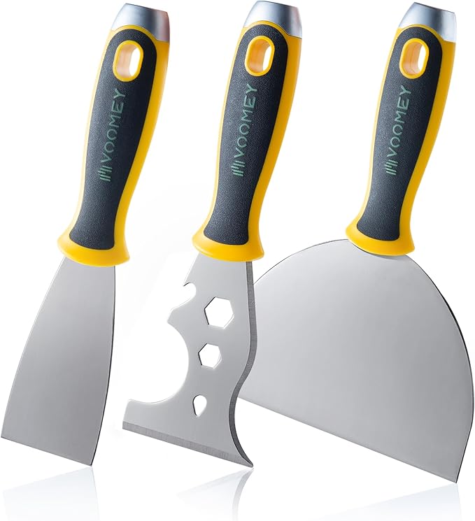 Voomey Putty Knife Scraper,Putty Knife Set, Metal Putty Knife 3 Pack, Paint Scraper Tool for Removing Wallpaper, Repairing Drywall, Scraping, Repairing, Plastering, and Other Painting Projects