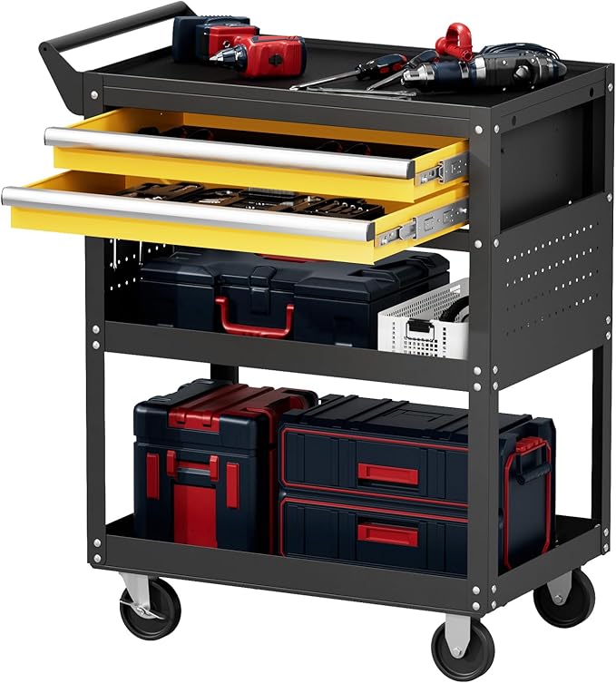 5 -Tier Heavy Duty Rolling Tool Cart on Wheels with 2 Lockable Drawers, Pegboard & Locking Wheels, 400Lbs Capacity Mobile Garage Storage Organizer for Mechanics, Workshop