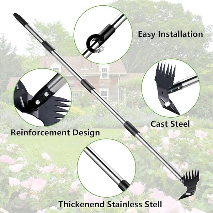 Hoe Garden Tool, 58" Weed Puller Tool with Long Handle, 2 in 1 Hand Weed Rake and Hoe Garden Weeder Tool, Uprooting Pulling Weed Remover Tool for Yard, Patio, Lawn and Garden