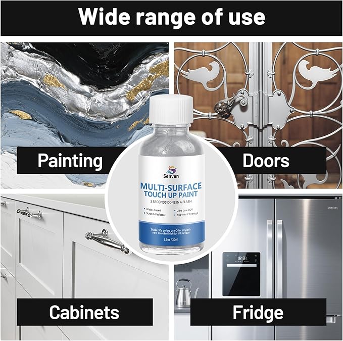 Liquid Silver Leaf Paint High Gloss Multi Surface Rich Silver Paint for Metal, Wood, Plastic, Canvas, Appliance, Furniture Scratch Repair & Art Handcrafts 30ml/1.5oz Fast Drying Acrylic Metallic Finish