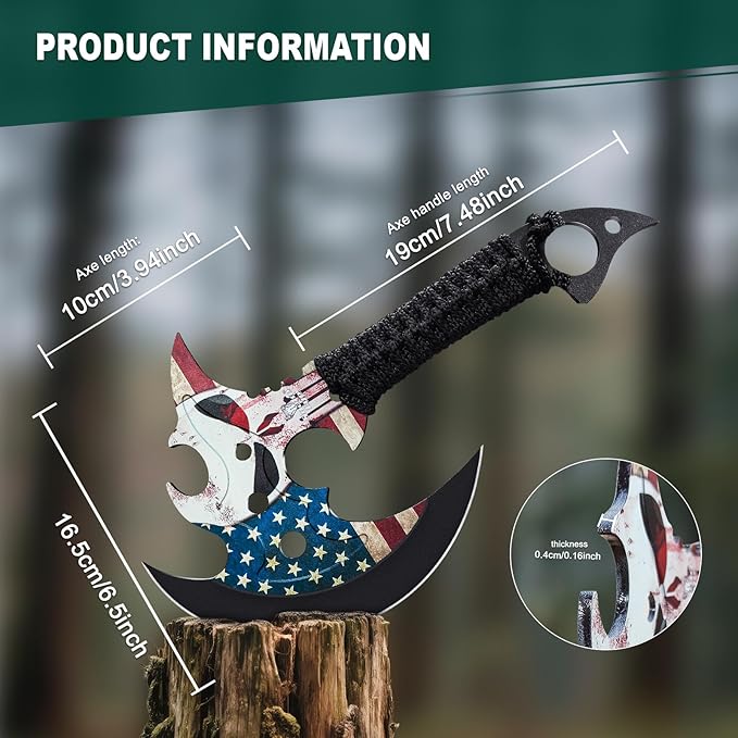Outdoor 13" Camping Hatchet,Multi Functional Shock-Absorbing Hand Pattern Axe,Mountaineering Campfires Self Defense Portable Carrying Gift for Friend,Family,13",1LB