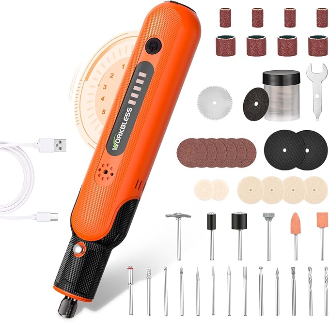 8V Cordless Rotary Tool Kit with 103pcs Accessories, USB-C Charging, 5-Speed 25000RPM mini cordless rotary tool, Power Rotary Tool for Engraving, Sanding, Drilling, Polishing, DIY Crafts