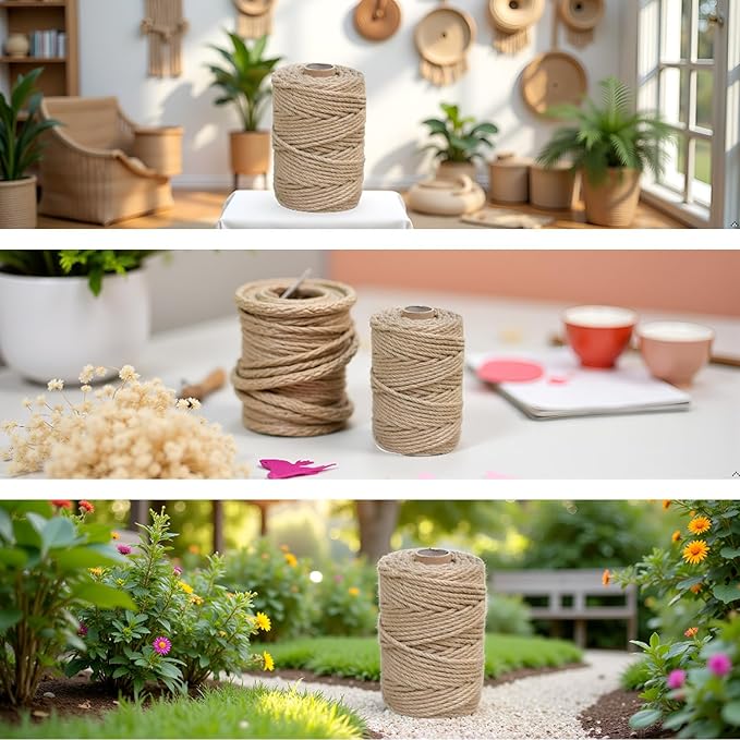 1/6 in (4 mm) X 328 Ft (100 Meters) Jute Twine Rope String for Home Decorating, Cat Scratcher Post Tree, DIY Arts Crafts, Garden, Binding, Packing Material