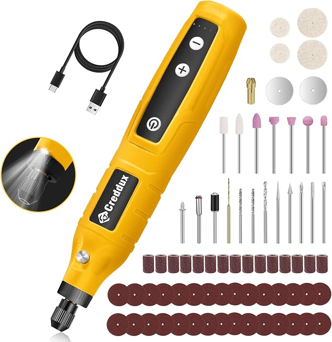 Cordless Rotary Tool,5 Speed Rotary Tool Kit With 71 Accessories,USB Charging,Multi-Purpose 4.2v Power Rotary Tools Easy Accessory Changes - Sanding, Polishing, Engraving and Cutting Yellow