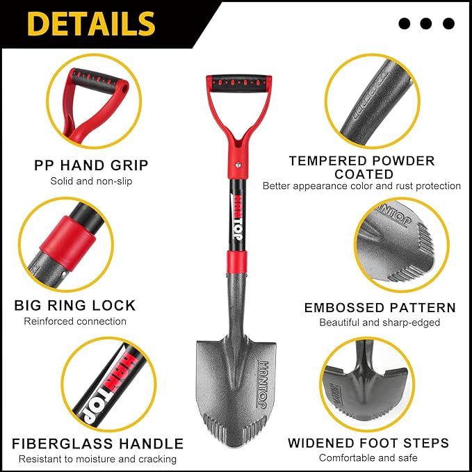 Mini Shovel - 28 inches, Ideal for Digging, Camping, Survival, Kids, Car Use