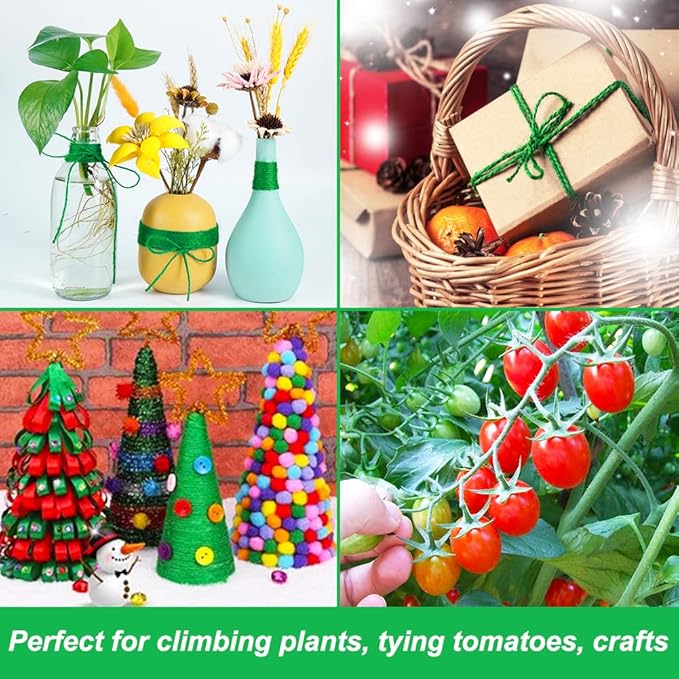Vivifying Garden Twine, 328 Feet 3mm Green Plant Ties, Strong Jute Twine String for Climbing Plants, Tomatoes, Crafts and Decoration