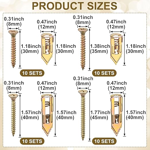 40 Sets Self-Drilling Drywall Anchors, Zinc Plated Steel Screws and Anchors Kit Heavy Duty, No Drill or Holes in Wall, for Garden Statues, Patio Furniture, TV, Shelf Straps, Cabinets - 4 Sizes