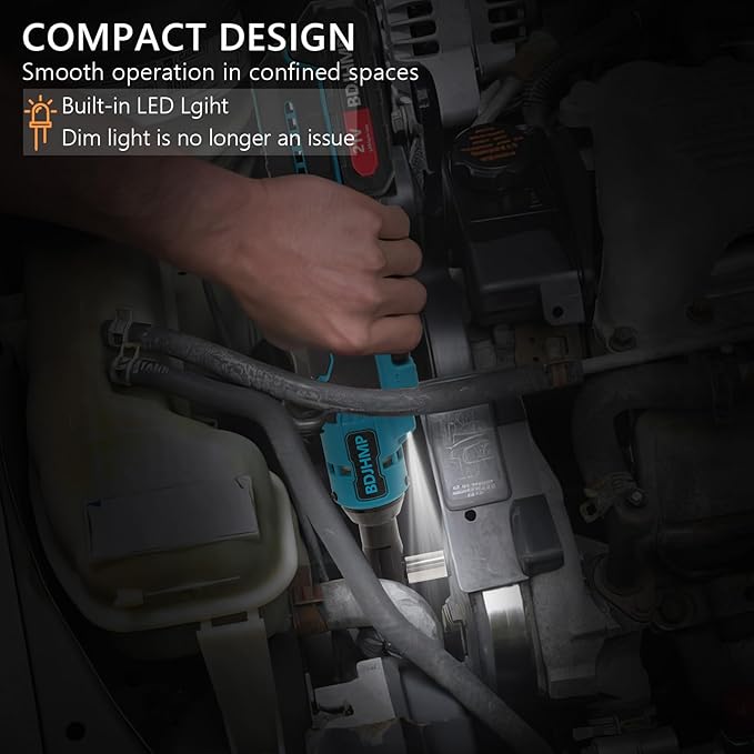 3/8'' Cordless Ratchet Wrench, 74FT-LBS (100N.m) Electric Ratchet with 21V 2 X 2.0Ah Battery, 400 RPM Chargeable Power Ratchet Driver Set with 8 Sockets,1/4 Adaptor, 3" Extension Bar,Brushless Motor