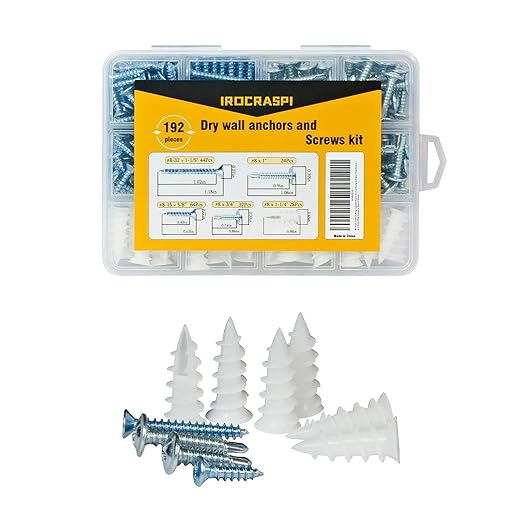192Pcs Self Tapping Screws Drywall Anchors and Sheet Metal Screw Assortment,4 Size Kit for Installing Drywall, Wood,Metal Sheet Materials