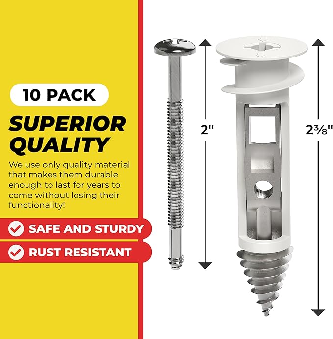 Heavy Duty Drywall Anchors and Screws Kit Including Toggle Anchors & Screws Durable Zinc Plastic Self Drilling Drywall Anchors for Hanging Pictures & More