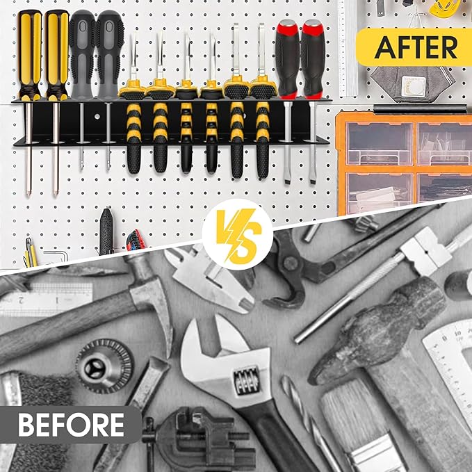 Screwdriver Organizer Wall Mount, 2 Pack Screw Driver Holder, Metal Utility Tool Rack for Screw Driver Pliers Organizers and Storage Rack for Garages Homes, Workshops, Sheds