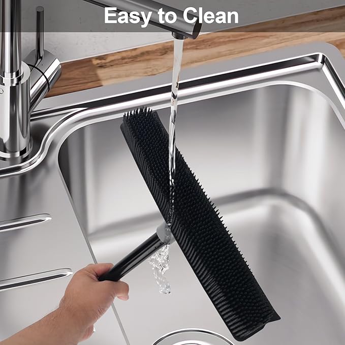 Pet Hair Removal Rubber Broom with Squeegee, Carpet Rake for Pet Hair with 59" Telescoping Long Handle, Fur Remover Rake for Carpet, Hardwood Floor, Tile