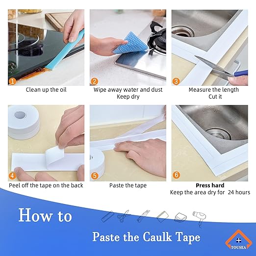 Caulk Tape Self Adhesive,Caulking Tape for Bathroom Sealant Strip Caulk Strip,Waterproof Caulking Sealing Tape for Bathroom,Toilet,Kitchen Countertop,Bathroom,Toilet