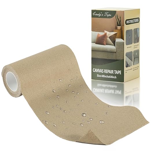 Canvas Repair Tape, 4×63 Inches Flaxen Waterproof Self-Adhesive Patch for Outdoor Gear, Durable and Weatherproof Fabric Tape for Boat Covers,Couch,Tents,Sofas,Sun Shades, Awnings, and Lounge Chairs