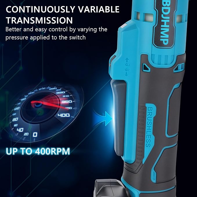 3/8'' Cordless Ratchet Wrench, 74FT-LBS (100N.m) Electric Ratchet with 21V 2 X 2.0Ah Battery, 400 RPM Chargeable Power Ratchet Driver Set with 8 Sockets,1/4 Adaptor, 3" Extension Bar,Brushless Motor