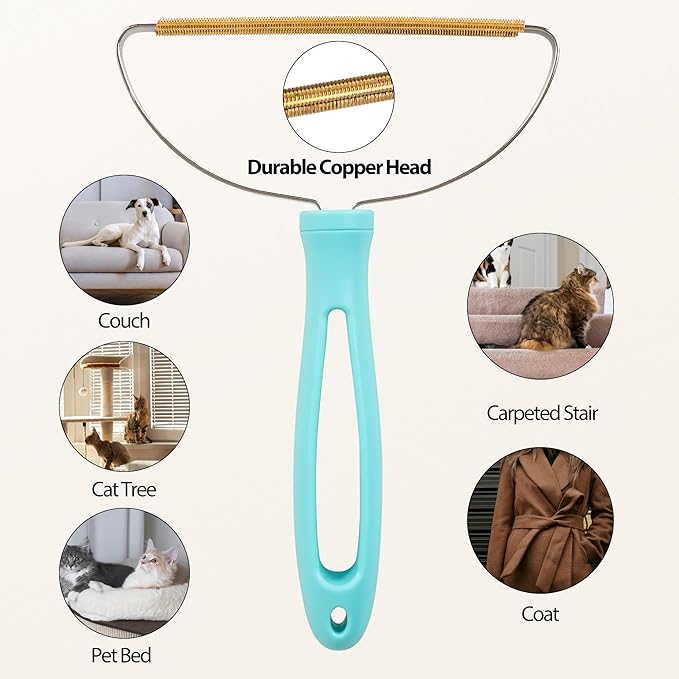 Carpet Rake for Pet Hair Removal Tool, 2025 New Generation 2 in 1 TPU and Copper Rake Teeth Pet Hair Remover with 54’’ Adjustable Long Handle, Reusable Cat Dog Hair Cleaner Rake Broom
