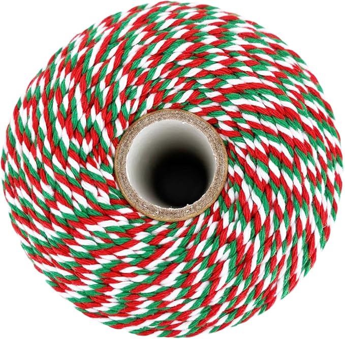 Cotton Twine Green Red and White Baker String 2mm Thick 328 Feet Christmas Twine for Gift Wrapping DIY Crafts Home Decoration Gardening