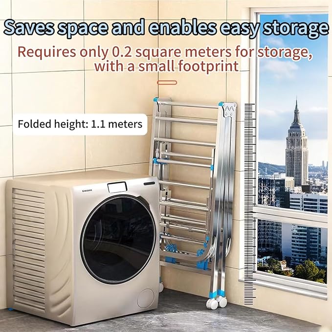 Heavy Duty Clothes Drying Rack Foldable with Brake Wheels,75''Extra-Thick Metal Frame, 26 Rods Commercial-Grade Large Capacity,No Assembly Required, Adjustable Height for Indoor Outdoor Use