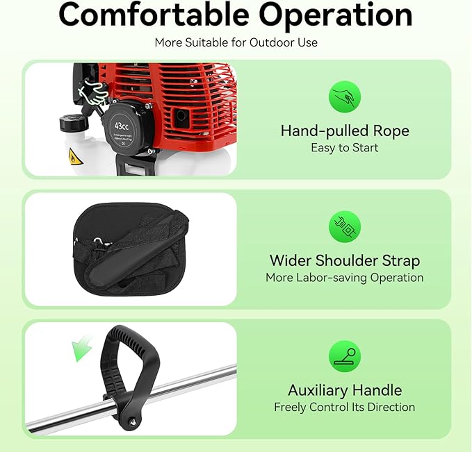 43CC 2-Stroke Weed Eater Gas Powered Weed Wacker, 2 Blade Heads Cordless Lawn Edger Gas Weed Trimmer with Shoulder Strap and Goggles Grass, Trimmer Tools for The Garden and Yard