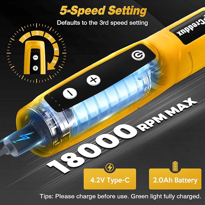 Cordless Rotary Tool,5 Speed Rotary Tool Kit With 71 Accessories,USB Charging,Multi-Purpose 4.2v Power Rotary Tools Easy Accessory Changes - Sanding, Polishing, Engraving and Cutting Yellow