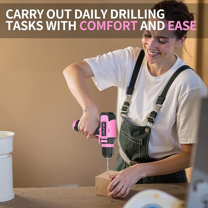 8V Cordless Drill Driver Set - 3/8" Keyless Chuck, 15pcs Drill Bits Included, Built-in LED Light for Drilling & Screwing, Comes with Toolbox for Storage (Pink)