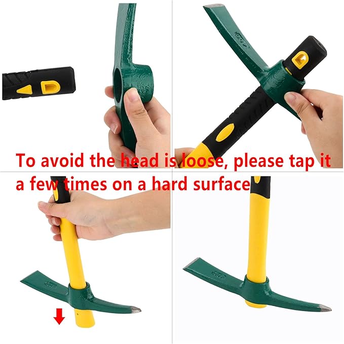 ZOENHOU 17.7 Inch Pick Mattock Hoe, Forged Garden Pick, Weeding Mattock Hoe Agriculture Hand Tools with Heavy-Duty Fiberglass Handle for Weeding Cultivating Camping or Prospecting