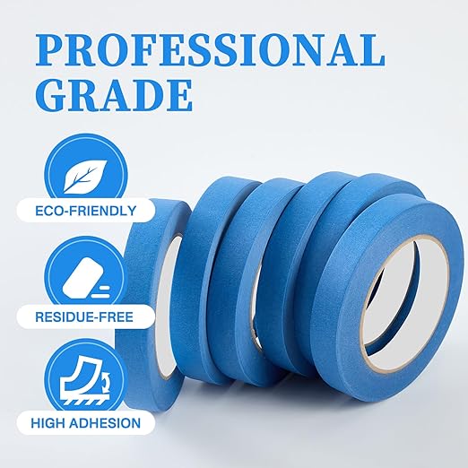 Premium Blue Masking Tape,Painters Tape,Blue Painters Tape for Automotive,DIY Paper Arts & Crafts, Spraying Drywall Paint, No Residue & Easy to Clean Up,6pcs 0.7inches X 54 Yd Painter's Tape