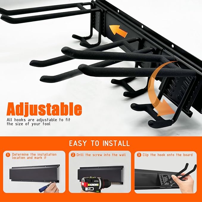 Garage Wall Organizer, 48 Inch Garage Storage Rack Garden Tool Organizer With Large Storage Space, Easy Assembly For Shovels Rakes Brooms & Yard Tools