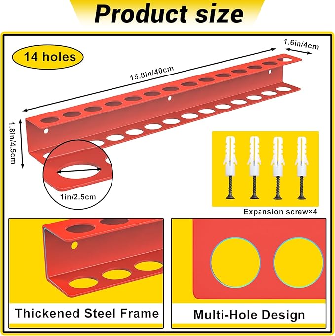 Screwdriver Plier Organizer Wall Mount, Screwdriver Rack, Metal Plier Holder Utility Tool Holder Organizers and Storage Rack for Garage Workshop Workbench Tool Chest Cart,1 Pcs, Red