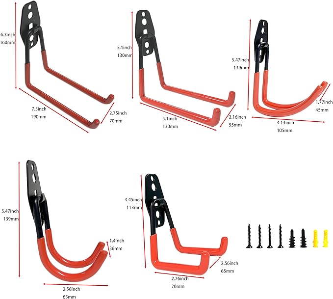 Garage Hooks Heavy Duty Wall Mounted Hooks with Anti-Slip Coating – Garage Storage Hooks for Ladders, Bikes, Tools, Bulk Items, and More – 10 Pack Tool Organizer Hooks for Garage Organization