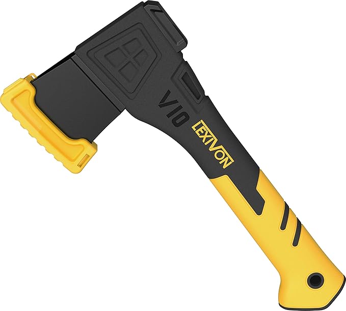 LEXIVON V10 Camping Hatchet, 10-Inch Axe | Ergonomic TPR Grip, Lightweight Fiber-Glass Composite Handle | Protective Carrying Sheath Included (LX-V10)