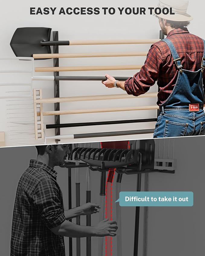Garage Tool Organizer Wall Mount, Shed Yard Tool Organizer for Garage, Horizontal Organization Tool Racks for Walls, Shovels and Rakes, 3FT