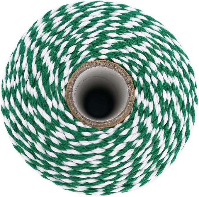 Leecogo Bakers Twine String Green and White Cotton 656 Feet for Gift Wrapping, DIY Crafts, Home Decoration, Cooking