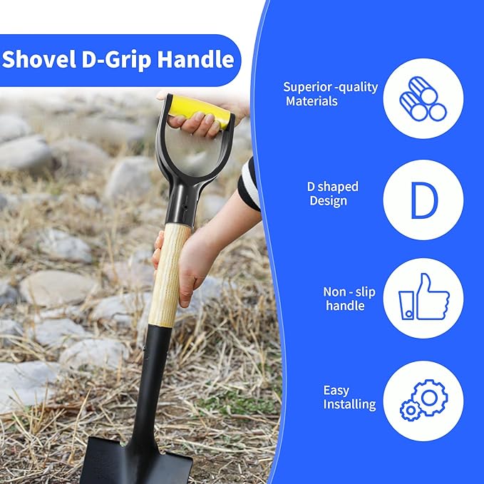 ID 1.26" Yellow & Black Shovel D-Shaped Grip Handle,PVC Shovel D Straight Grip Handle,Plastic Spade Replacement Snow Removal Garden Accessorie Backyard Digging,7.6×4.13-in(H*T)