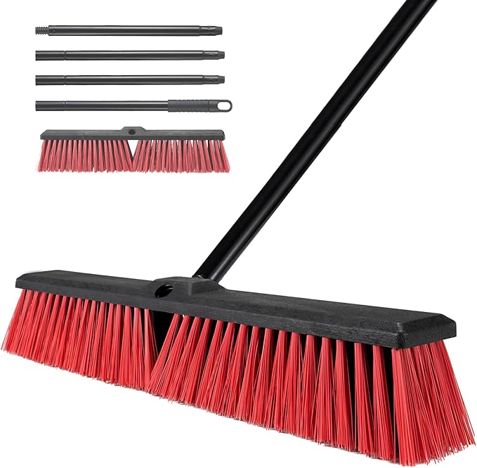 18" Push Broom for Outdoor - Heavy Duty 63" Long Handle Outdoor Broom for Deck,Driveway,Garage,Yard,Deck,Patio,Warehouse,Concrete