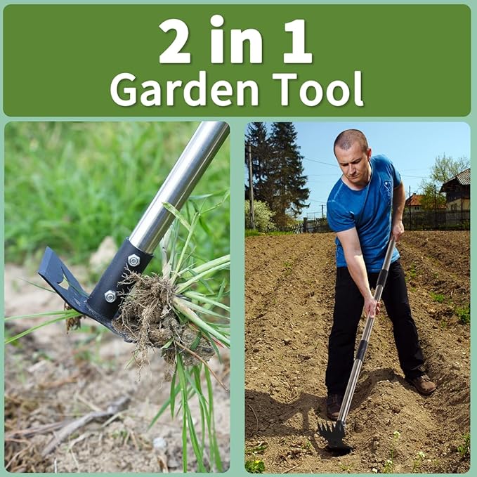 Weed Puller Tool, 78" Manual Weeder Remover Tool, 2 in 1 Stand Up Rake for Garden