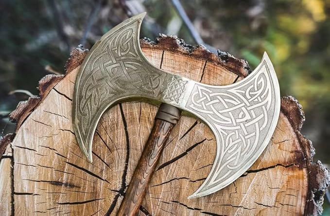 Viking store Viking Axe Double Sided Axe Hatchet Medieval Viking Double-Edged Ax Norse Style Ax Replica with Wooden Handle Nordic Dual Blade for Cosplay, Display & Collectors