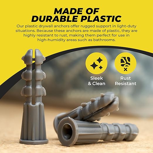 Qualihome Ribbed Plastic Drywall Anchors - Wall Anchors for Drywall - Plastic Screw Anchors for Secure Fastening (Bulk Pack, #6-8 x 7/8")
