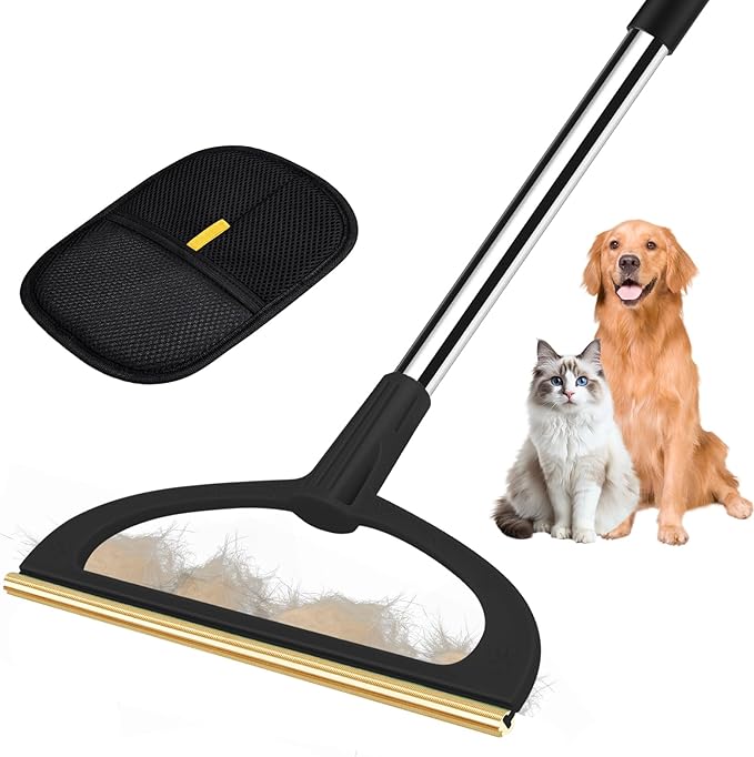 2 in 1 Carpet Rake for Pet Hair Removal,Reusable Pet Hair Removal Broom - 56” Adjustable Long Handle Cat Dog Hair Remover Carpet Scraper for Rugs, Mats, Couch, Bed