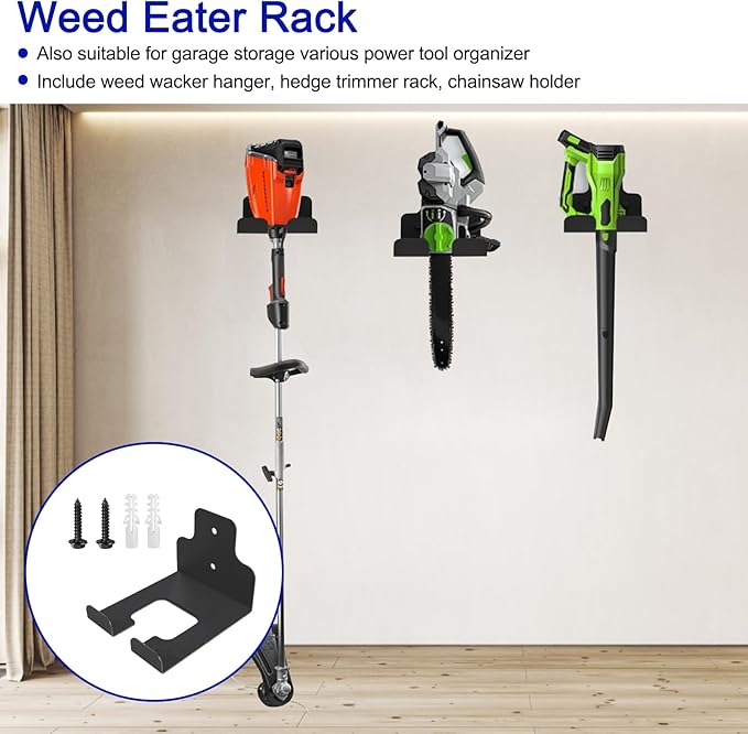 Weed Eater Rack Garage Wall Organizer, Weedeater Hanger Wall Mount For String Trimmer Hanger, Garden Tool Organizer Garage Weed Wacker Hanger - 2 Pack