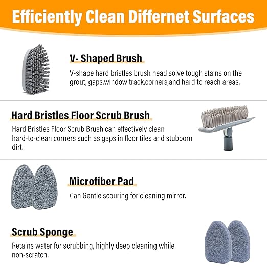 Long Handled Scrub Brush for Shower, 4 in 1 Tile Shower Cleaner Brush with Adjustable Long Handle Floor Scrub Brush for Cleaning Bathroom/Shower/Tub/Tile/Kitchen/Glass/Wall