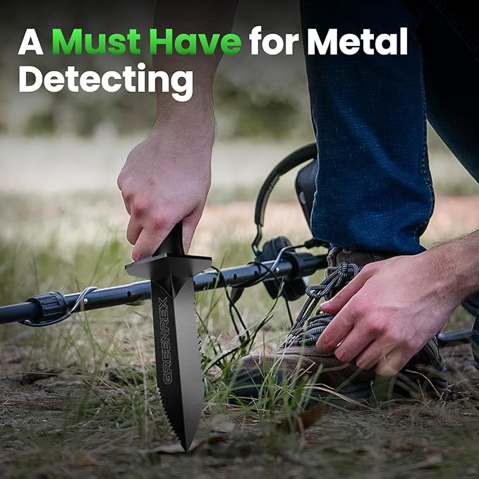 Metal Detector Shovel, Heavy Duty Double Serrated Digging Tool and Metal Detector Accessories with Sheath, Gardening Tools for Weeding, Planting, Camping, Treasure Hunting