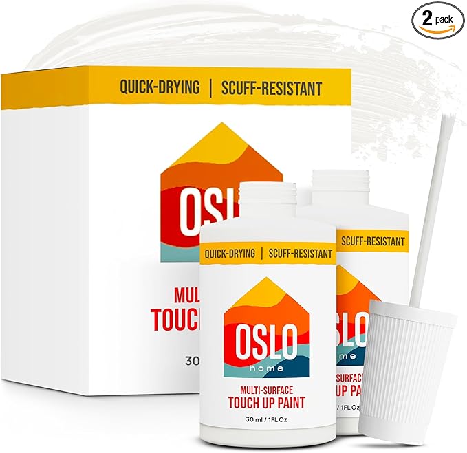 Touch Up Paint, True White, two 1oz., Satin, w/brush in bottle, Quick drying, for Home repairs, Kitchen Cabinets, Walls