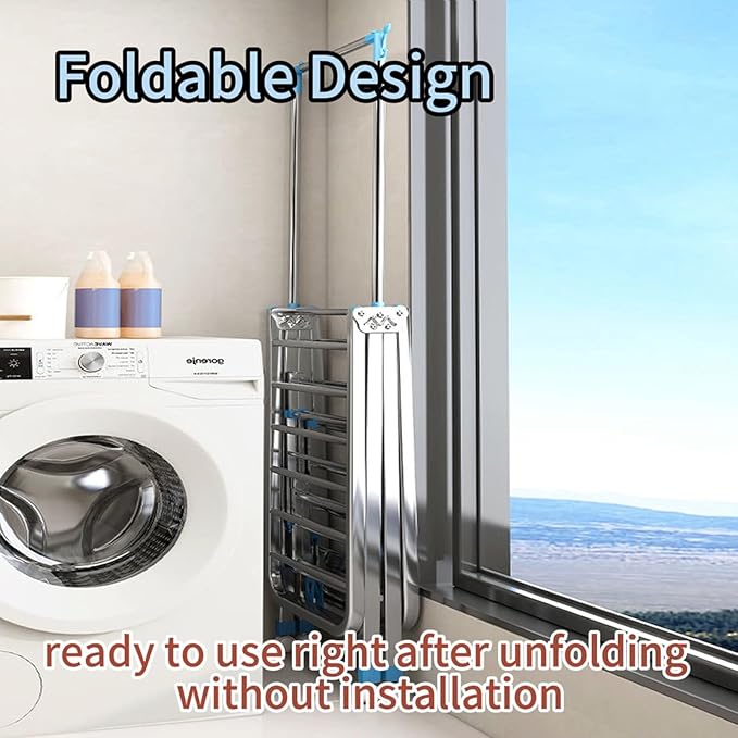 Heavy Duty Clothes Drying Rack Foldable with Brake Wheels,75''Extra-Thick Metal Frame, No Assembly Required, Adjustable Height for Indoor Outdoor Use