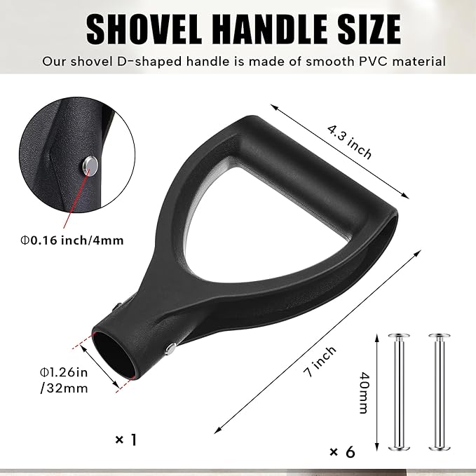 Plastic Spade Shovel D Grip Binding with 6 Post Screw 1-1/4" /32mm Inner Diameter PVC Shovel D Grip Handle Replacement for Digging Raking Tools