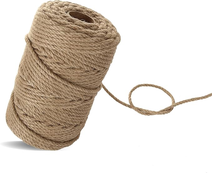 328ft Jute Twine 6mm 4-Ply Natural Thick Jute Rope 1/4' Heavy Duty Hemp for Cat Scratch Post, DIY Art Craft, Gardening, Home Decorating, Gift Wrapping