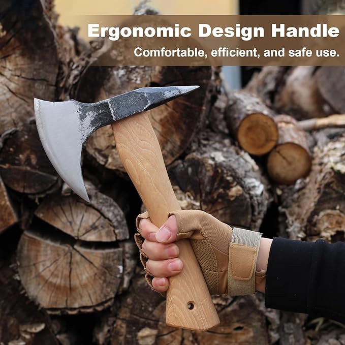 Hatchet Axe Spike Hawk, 11" Forged Carbon Steel Chopping Axe for Wood Splitting, Kindling, Outdoor Camping