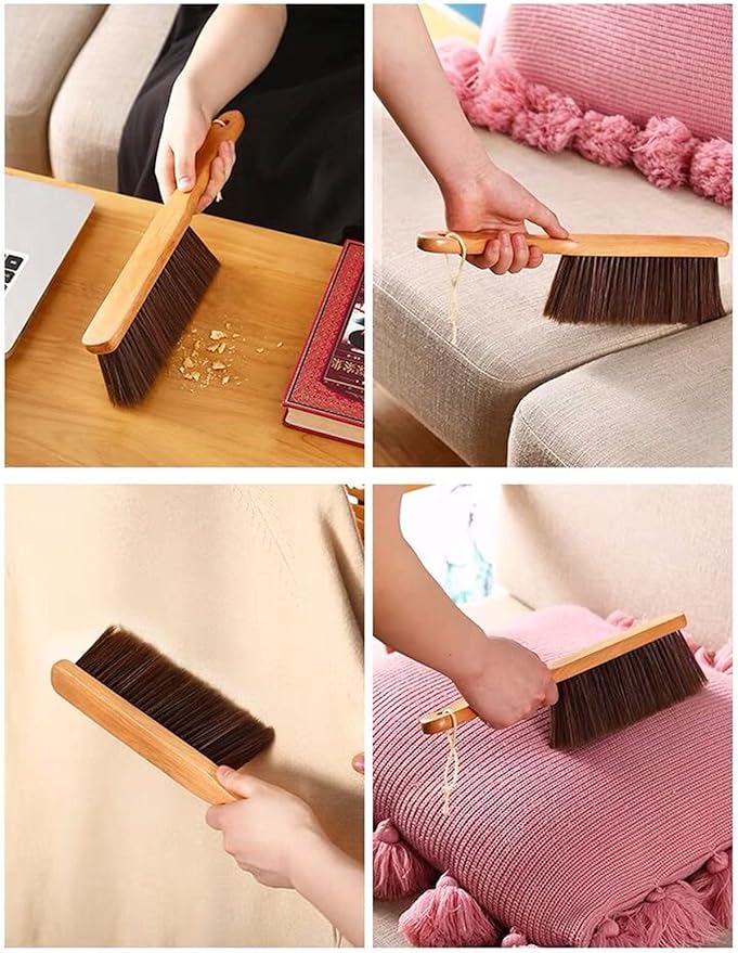 Wooden Handle Brush Hand Broom Household Cleaning Brush Soft Bristles Dusting Brush for Bed,Sofa,Furniture,Clothes,Car