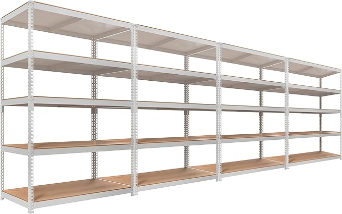 HOMEDANT White 5 Tier Laminated Boltless Heavy Duty Garage Storage Adjustable Wide Size Metal Shelving Unit Utility Rack Shelves Organization Shelf Shed Warehouse 47.7" W x 24.1" D x 71.3" H 4Pack